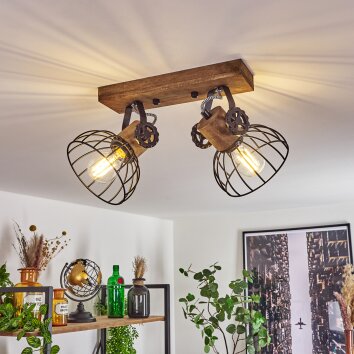 Orny Plafondlamp Hout donker, Zwart, 2-lichts