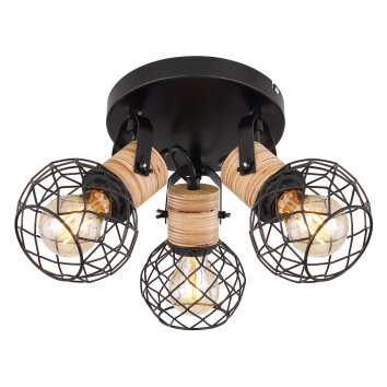 Globo LACKY Plafondlamp Hout licht, Zwart, 3-lichts