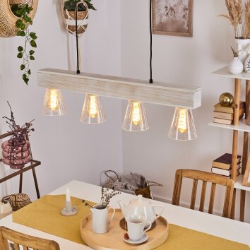 Tapso Hanglamp Hout licht, Wit, 4-lichts