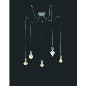 Trio Cord Hanglamp Grijs, 5-lichts