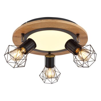 Globo PRISKA Plafondlamp houtlook, Zwart, Wit, 4-lichts