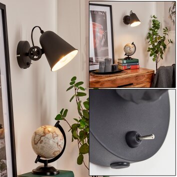 Pany Muurlamp Chroom, Zwart, 1-licht