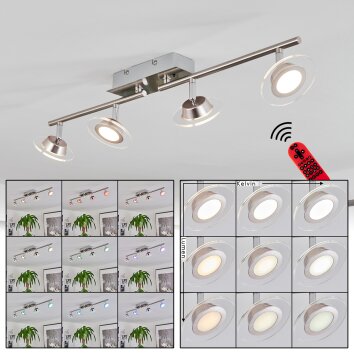 Marsen Plafondlamp LED Chroom, Nikkel mat, 4-lichts, Afstandsbediening, Kleurwisselaar