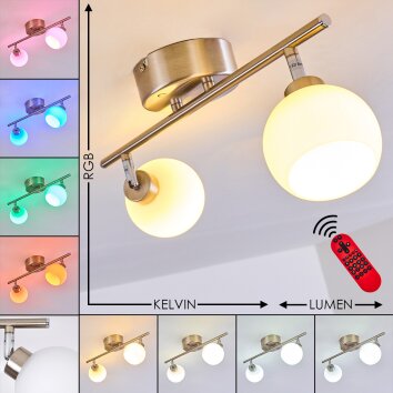 Motala Plafondlamp LED Nikkel mat, 2-lichts, Afstandsbediening, Kleurwisselaar