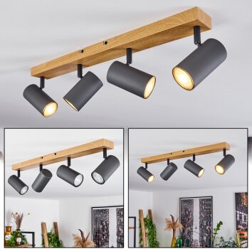 Javel Plafondlamp houtlook, Zwart, 4-lichts