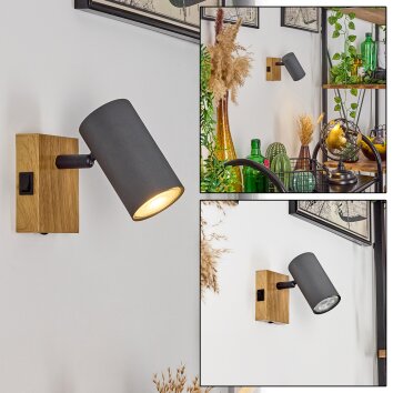 Javel Muurlamp Grijs, houtlook, Zwart, 1-licht