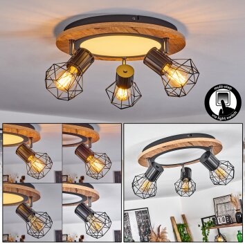 Bardhaman Plafondlamp LED Chroom, houtlook, Zwart, Wit, 1-licht