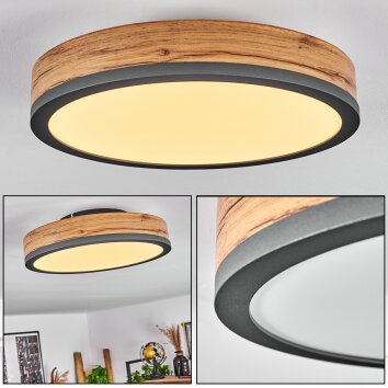 Salmi Plafondpaneel LED Antraciet, Bruin, houtlook, 1-licht