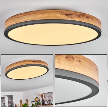 Salmi Plafondpaneel LED Antraciet, Bruin, houtlook, 1-licht