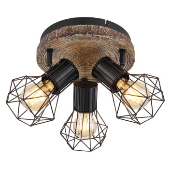 Gobo PRISKA Plafondlamp houtlook, Zwart, 3-lichts