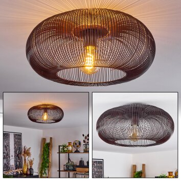 Agueda Plafondlamp Koperkleurig, Nikkel mat, Zwart, 1-licht