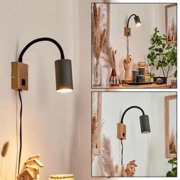 Javel Muurlamp Antraciet, houtlook, 1-licht