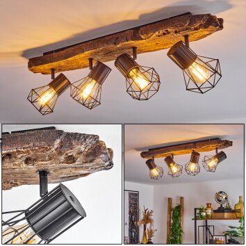 Bardhaman Plafondlamp Bruin, houtlook, Zwart, 4-lichts