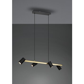 Trio Marley Hanglamp Zwart-Goud, 4-lichts