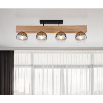 Globo MOITAS Plafondlamp houtlook, Zwart, 4-lichts