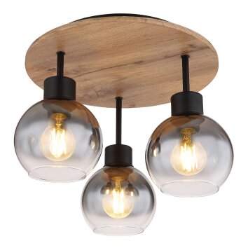 Globo MOITAS Plafondlamp houtlook, Zwart, 3-lichts