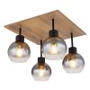 Globo MOITAS Plafondlamp houtlook, Zwart, 4-lichts