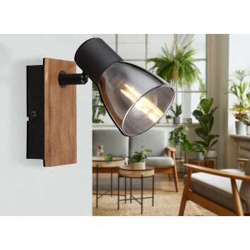 Globo CLAUDE Muurlamp Hout donker, Zwart, 1-licht