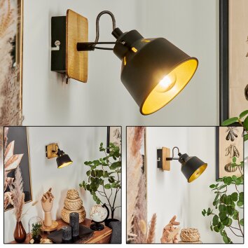 Safari Muurlamp Chroom, Natuurlijke kleuren, Zwart, 1-licht