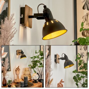 Tina Muurlamp Chroom, Hout donker, Zwart, 1-licht