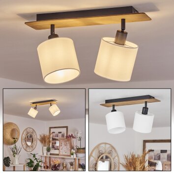 Alsen Plafondlamp Hout donker, Zwart, 2-lichts