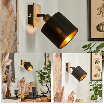 Alsen Muurlamp Hout licht, Zwart, 1-licht