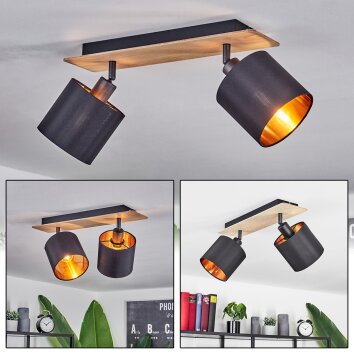 Alsen Plafondlamp Hout licht, Zwart, 2-lichts