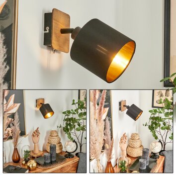 Alsen Muurlamp Hout donker, Zwart, 1-licht