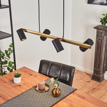 Zuoz Hanglamp Messing, Zwart, 4-lichts