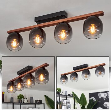 Chauplane Plafondlamp Hout donker, Zwart, 4-lichts