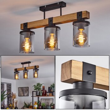 Roxa Plafondlamp Hout licht, Zwart, 3-lichts