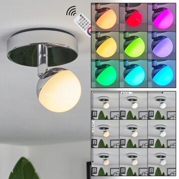 Sanchequias Plafondlamp LED Chroom, 1-licht, Afstandsbediening, Kleurwisselaar