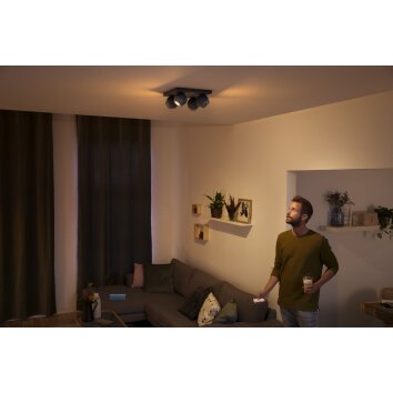 Philips Hue Buckram Plafondlamp LED Zwart, 4-lichts, Afstandsbediening