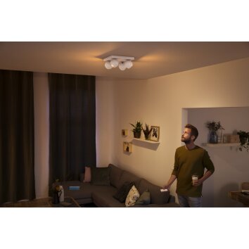 Philips Hue Buckram Plafondlamp LED Wit, 4-lichts, Afstandsbediening