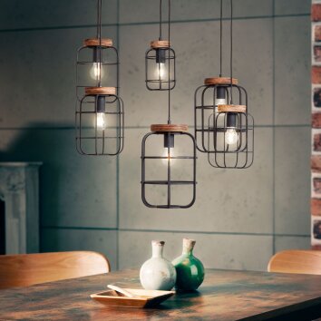 Brilliant Gwen Hanglamp Hout donker, Zwart, 6-lichts