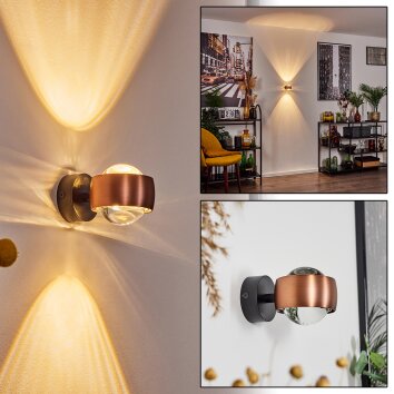 Sapri Muurlamp Koperkleurig, Zwart, 1-licht