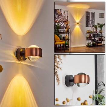 Sapri Muurlamp Koperkleurig, Zwart, 1-licht