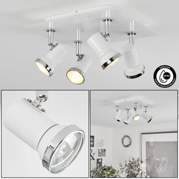 Lanrigan Plafondlamp Chroom, Wit, 4-lichts