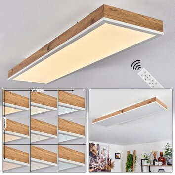 Salmi Plafondlamp LED Bruin, houtlook, Wit, 1-licht, Afstandsbediening