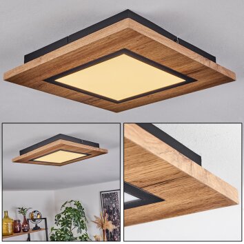 Salmi Plafondpaneel LED houtlook, Zwart, 1-licht