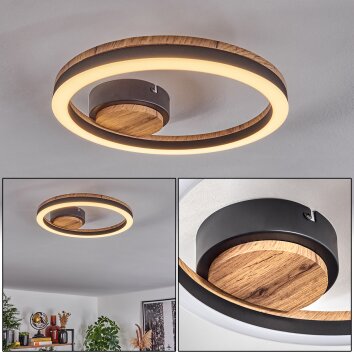 Cascada Plafondlamp LED Bruin, houtlook, Zwart, 1-licht