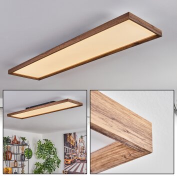 Longvic Plafondlamp LED houtlook, Zwart, 1-licht