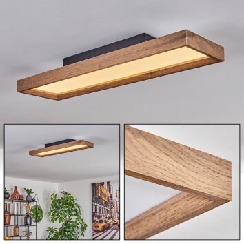 Longvic Plafondpaneel LED Bruin, houtlook, Zwart, 1-licht