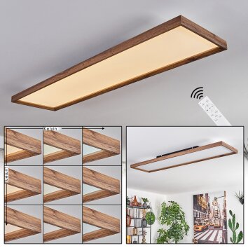 Longvic Plafondlamp LED houtlook, Zwart, 1-licht, Afstandsbediening