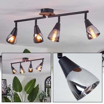 Leteque Plafondlamp houtlook, Zwart, 1-licht