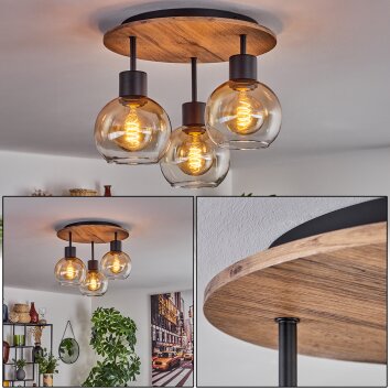 Vouhet Plafondlamp Bruin, houtlook, Zwart, 3-lichts