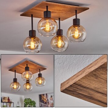 Vouhet Plafondlamp Bruin, houtlook, Zwart, 4-lichts