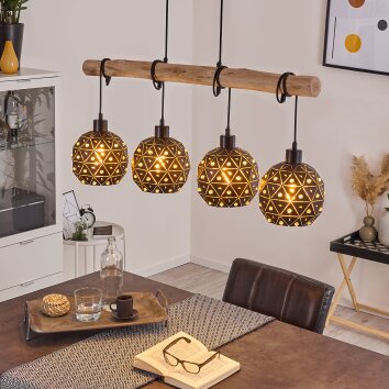 Sunasau Hanglamp Hout donker, Zwart, 4-lichts