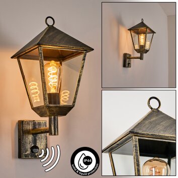 Anfei Wandlamp voor buiten Goud, Zwart, 1-licht, Bewegingsmelder