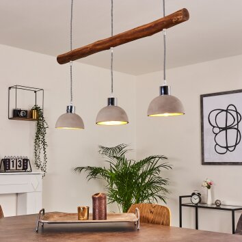 Ambri Hanglamp Hout licht, Nikkel mat, 3-lichts